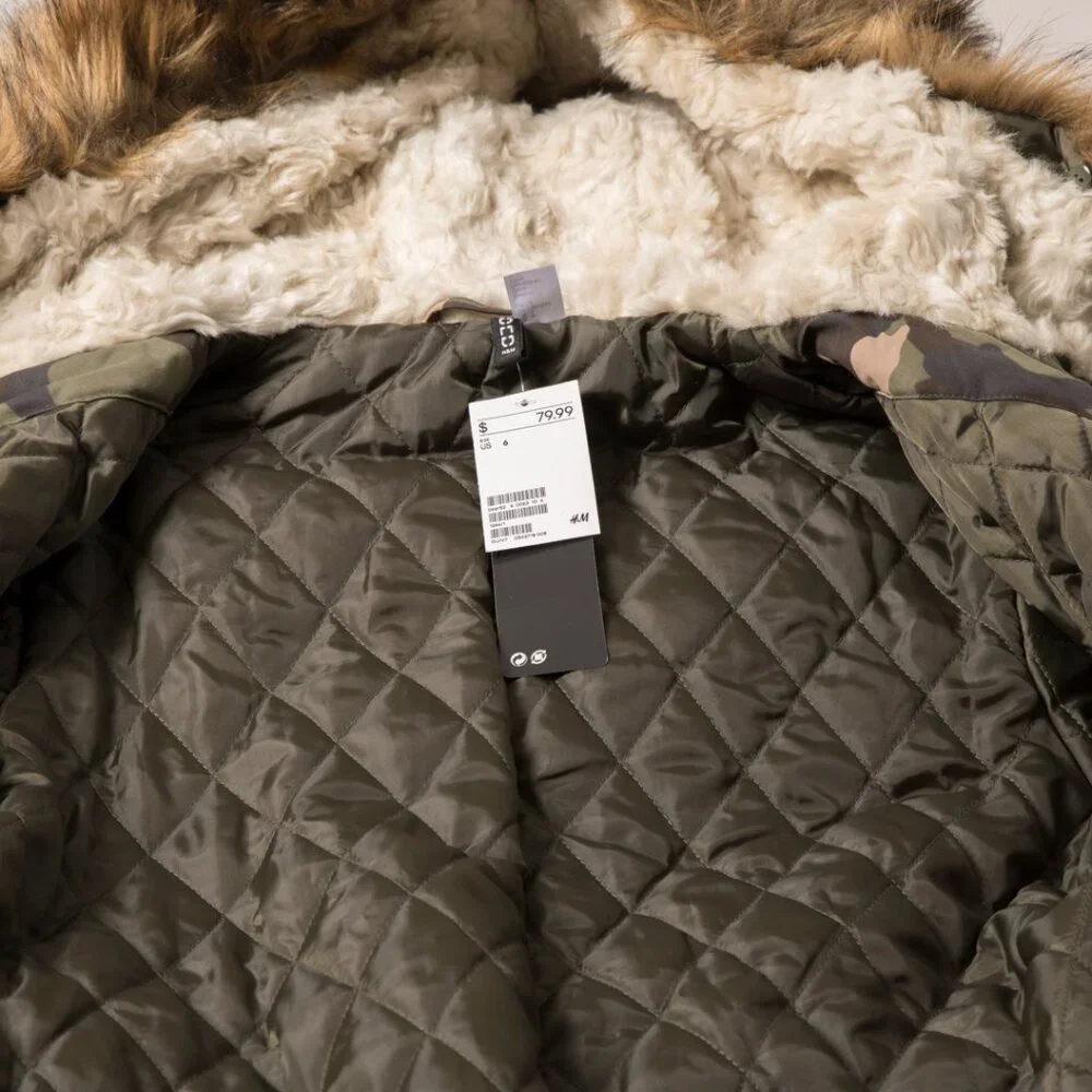 H&M Camouflage Hooded Parka with Faux Fur Trim - Picture 5 of 6
